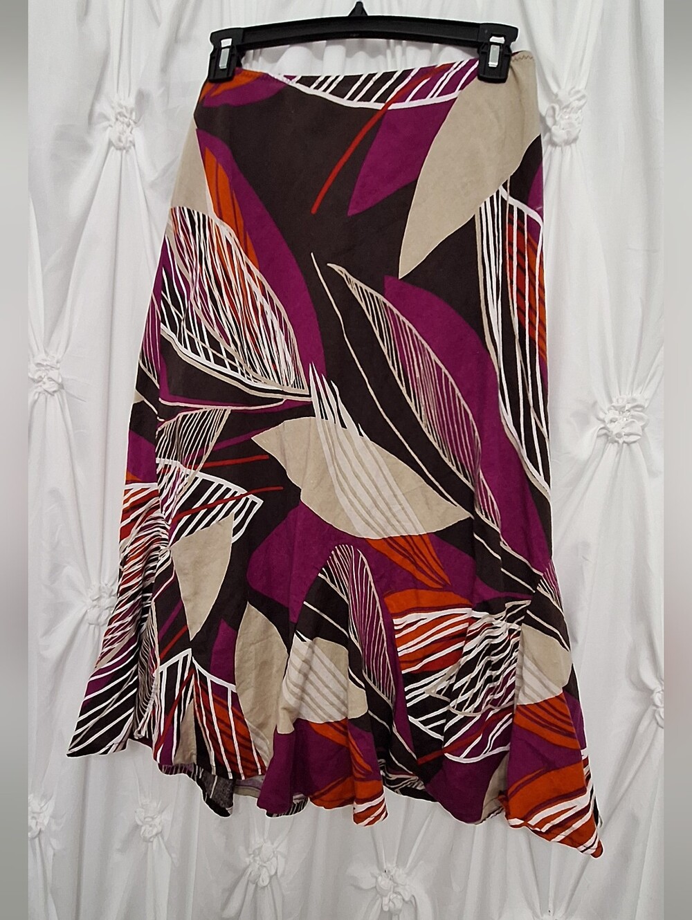 East 5th Purple Leaf-Print Skirt with Cream & Orange Accents